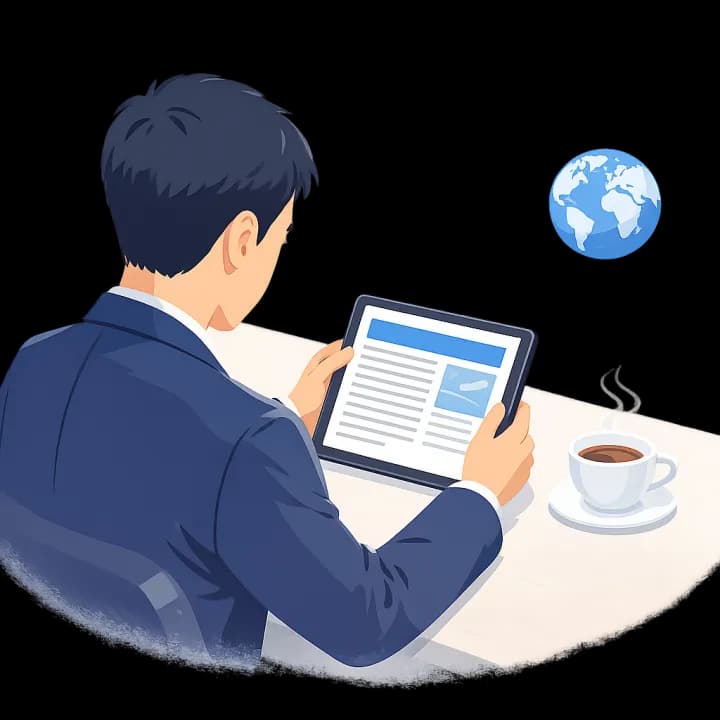 タブレットでニュースを読むビジネスパーソン